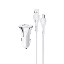 Auto punjac HOCO Z31 QC3.0 2xUSB sa micro USB kablom beli