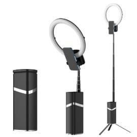 LED ring lampa multifinkcionalna sa postoljem crna